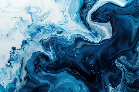 Abstract blue background with waves and blue ink swirls. Background image. Created with Generative AI technology