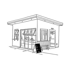 Small Coffee shop Cafe restaurant Sketch Hand drawn Illustration line art vector 