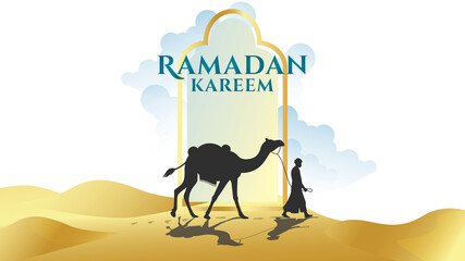 BACKGROUND RAMADHAN KAREEM AND CAMEL IN THE DESERT ILLUSTRATION 02