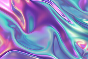 Obraz premium Minimalist abstract colorful background of a looping animated iridescent reflective material with swirling texture. Background image. Created with Generative AI technology