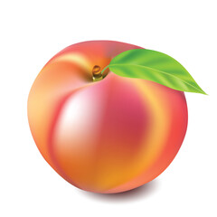 Peach with leaves isolated on white