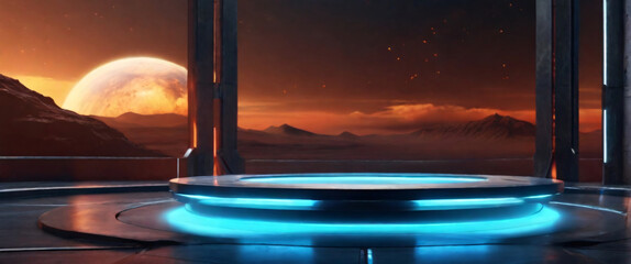 futuristic portal science fiction podium pedestal platform modern empty cyberpunk podium mockup space background