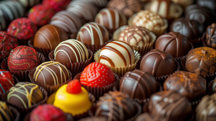 Assorted chocolates with varied toppings.