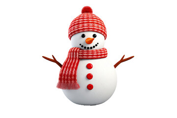 Handmade snowman with colorful scarf and hat on transparent background