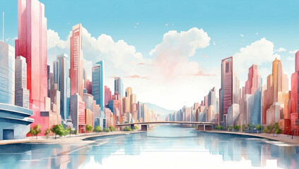 Fototapeta premium Watercolor city illustration. AI generated
