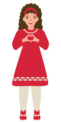 Girl strikes the #InspireInclusion pose International Women's Day 2024. Inspire inclusion. Design element. Vector illustration. Isolated on a white background