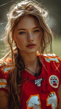 close-up picture of KC Chiefs Fans - beautiful young woman