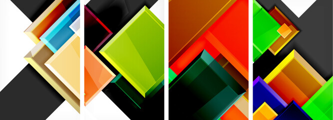 Color glass glossy square composition poster set for wallpaper, business card, cover, poster, banner, brochure, header, website