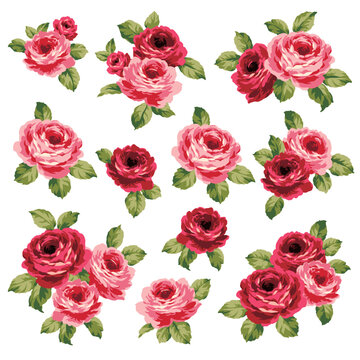 A collection of rose materials ideal for textile design,