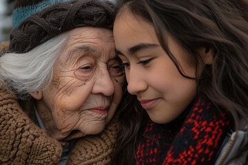 A portrait of woman sharing stories and wisdom with younger woman, showcasing intergenerational connections and empowerment.