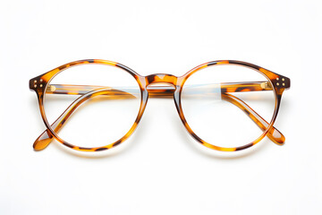 Top view of eye glasses on white background