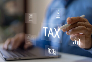 Human with TAX for Individual income tax return paying bill, E-tax, credit card, finance, Data...