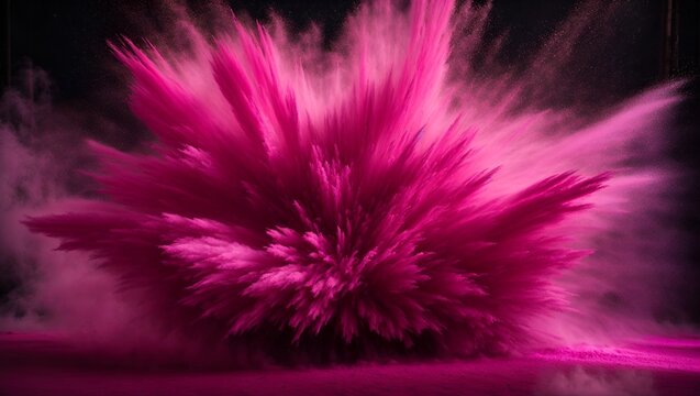 Paint powder explosion on black background. Pink dust explode for celebration or holiday design element	