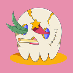 cute illustration ghost with growing plants