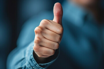 Businessman hand thumb up , satisfaction and service concept.
