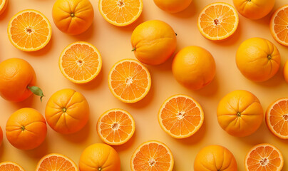  many Fresh gorgeous oranges Wallpaper, fruits background, summer juicy harvest backdrop close up - obrazy, fototapety, plakaty