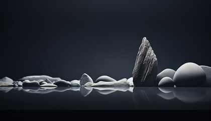
Minimalistic purity in a hyperrealistic miniature collage with cinematic lighting and negative space a stone. calm concept for presenting a product - obrazy, fototapety, plakaty
