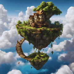 An island that floats and hangs in the sky,