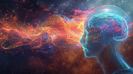 Telepathic communication, communications through the mind. mind power control by thought - obrazy, fototapety, plakaty