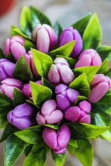 Obraz premium Bouquet of pink and purple tulips