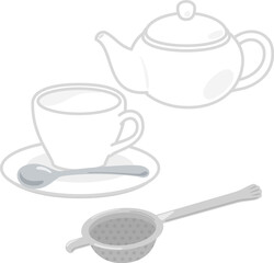 Obraz premium ティーストレーナー、ティーポット、ティーカップ