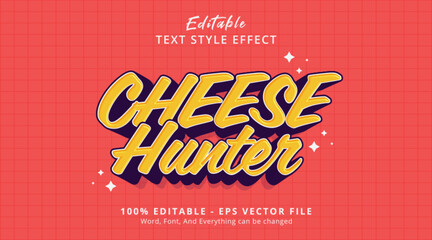 Cheese Hunter Editable Text Effect, 3d yellow cartoon style
