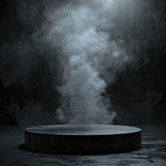 Podium mockup with black smoke background and abstract stage with a touch of spotlights, Spotlights...