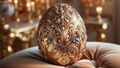 An Easter golden egg decorated with jewery and crystal in luxury elegance style for financial...