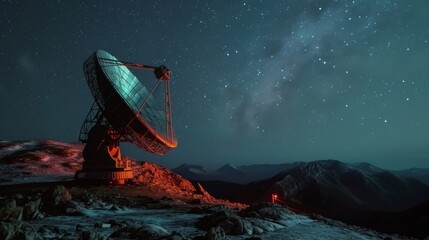 Radio telescopes and the Milky Way at night - obrazy, fototapety, plakaty
