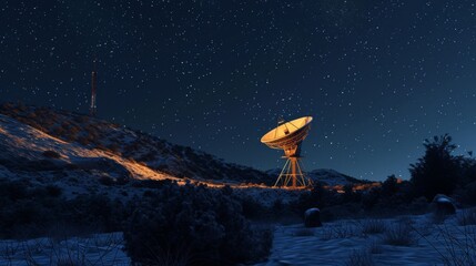 Radio telescopes and the Milky Way at night - obrazy, fototapety, plakaty