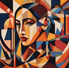 Geometric Elegance, A Bold Portrait of Confidence - Vibrant Colors and Stylized Elements Illuminate the Strength and Beauty of a Woman