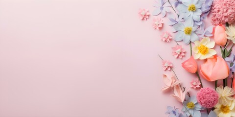 Beautiful Spring Flowers on Soft Pink Background