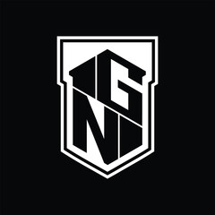 GN Logo monogram hexagon geometric up and down inside shield isolated style design template