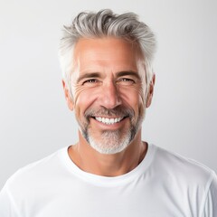 Portrait of a Smiling Mature Man with Stylish Gray Hair