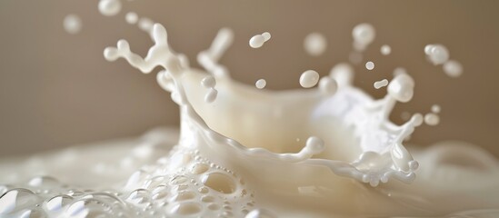 Splashing of white milk liquid drink isolated on white background. Generated AI image - obrazy, fototapety, plakaty