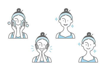 llustration set of woman taking care of skin/スキンケアをする女性のイラストセット
