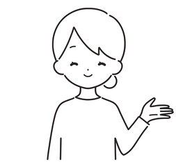 モノクロ｜案内する私服の女性｜左手	
