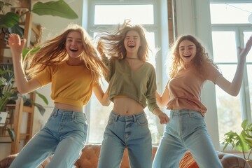 adolescentes souriantes et heureuses en train de danser