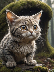 Naklejka na ściany i meble Moonlit Whispers: Mystical Cat in the Grove. Generative AI 