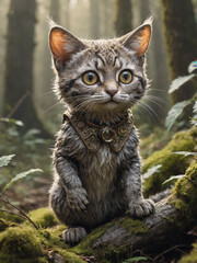 Obraz premium Ethereal Guardian: Anthropomorphic Cat's Tale. Generative AI 