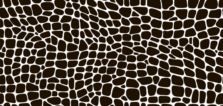 Snake reptile, dinosaur or crocodile skin pattern, croc animal leather background. Vector monochrome seamless texture with distinctive scales and smooth surface, evoking a sense of wild elegance © Buch&Bee