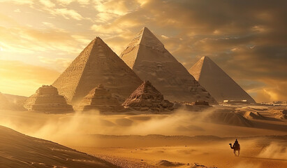 Egypt desert with pyramids and ruins