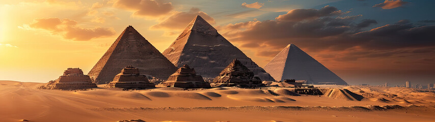Egypt desert with pyramids and ruins - obrazy, fototapety, plakaty