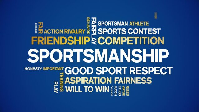 Sportsmanship animated tag word cloud;text design animation kinetic typography seamless loop.