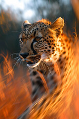 A leopard heart captured in a moment of vibrant, energy-filled motion blur,