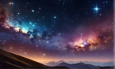 Abstract background with night sky and stars. Panorama view universe space shot of milky way galaxy with stars on a night sky background. 