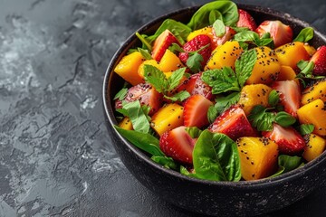 Fresh mixed fruits salad in a bowl professional advertising food photography