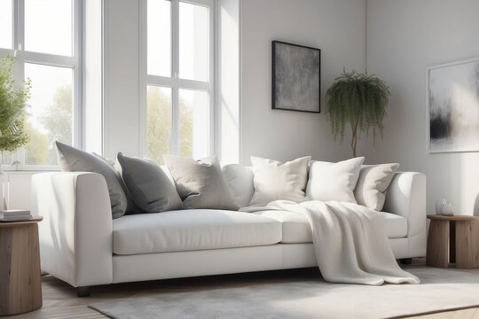 Scandinavian, hygge home interior design of modern living room