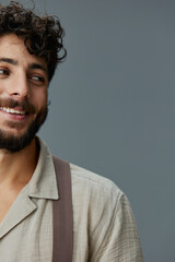 Obraz premium Person man attractive young background happy isolated adult portrait face cheerful confidence model