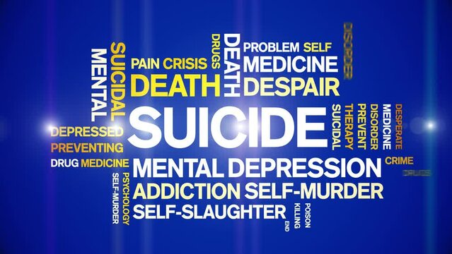 Suicide animated tag word cloud;text design animation kinetic typography seamless loop.